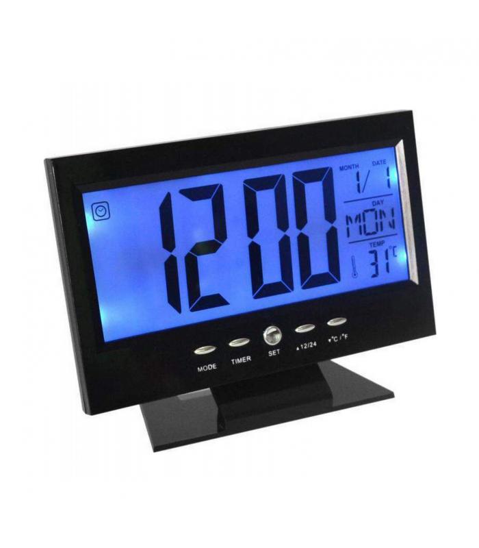Ρολόι Με Ξυπνητήρι, Αισθητήρα Ήχου, LCD Οθόνη, Θερμοκρασία Voice Control Back-Light LCD Clock